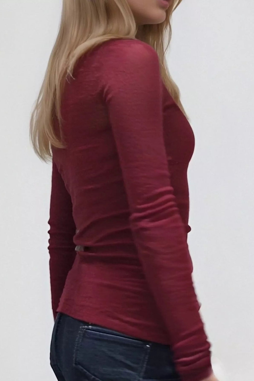 V-Neck Lace Detail Long Sleeve Top
