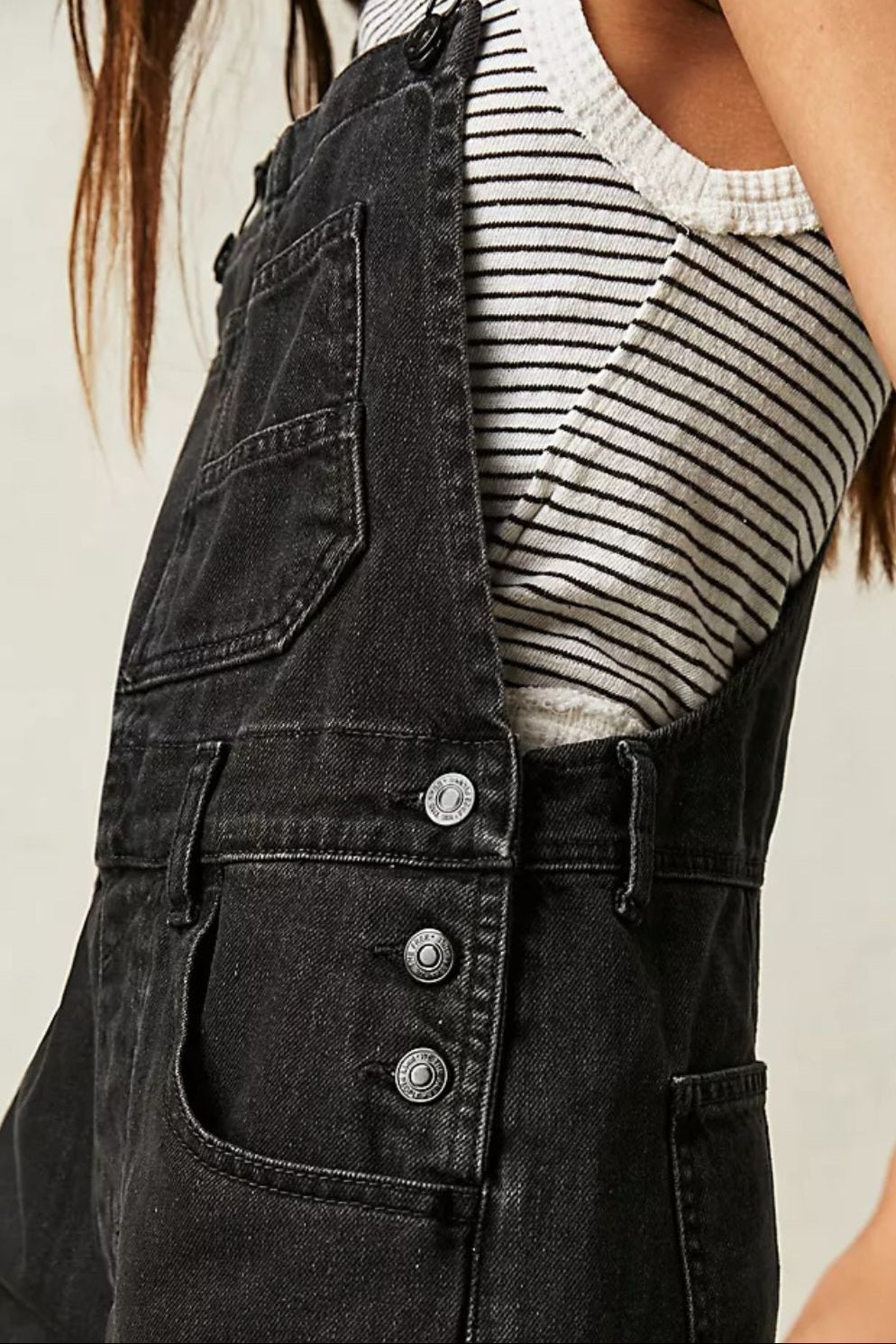 Wide Strap Black Denim Overalls