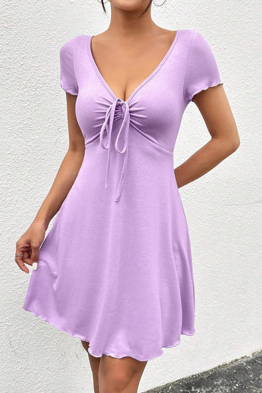 Drawstring Short Sleeve Mini Dress