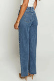 Pearl Embellished High Waist Straight Leg Jeans
