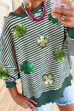 Striped Clover Drop Shoulder Sweatshirt