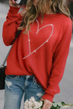 Valentine's Day Rhinestone Heart Long Sleeve Sweatshirt