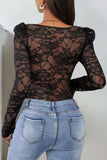 Sweetheart Neck Long Sleeve Lace Bodysuit