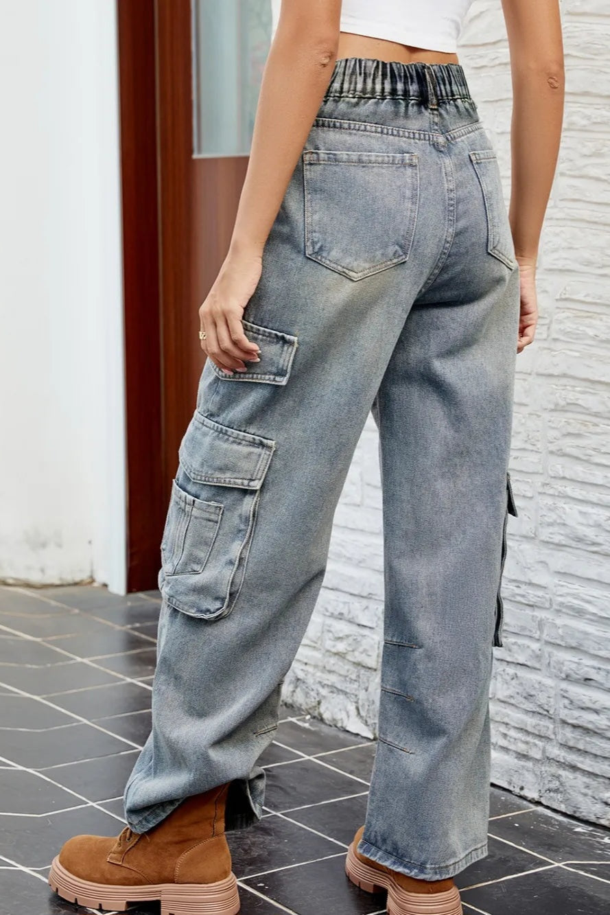 Denim Washed Cargo Style Jeans