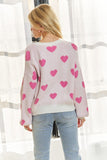 Round Neck Drop Shoulder Heart Sweater