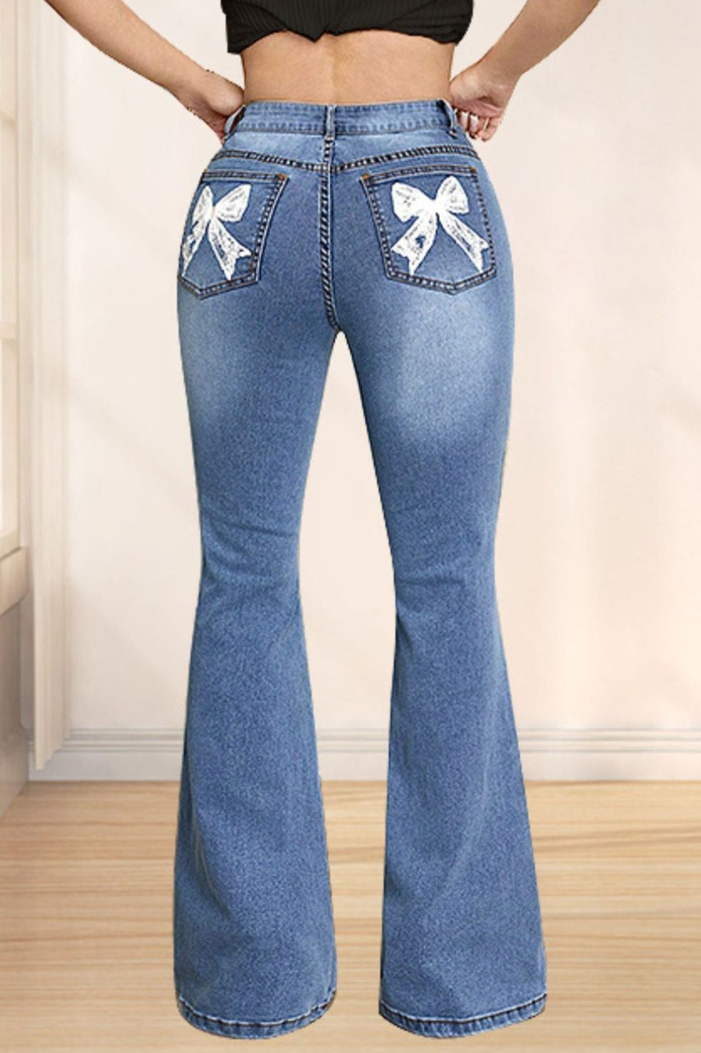 Bow Back Detail Flare Jeans