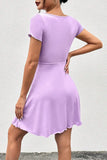 Drawstring Short Sleeve Mini Dress