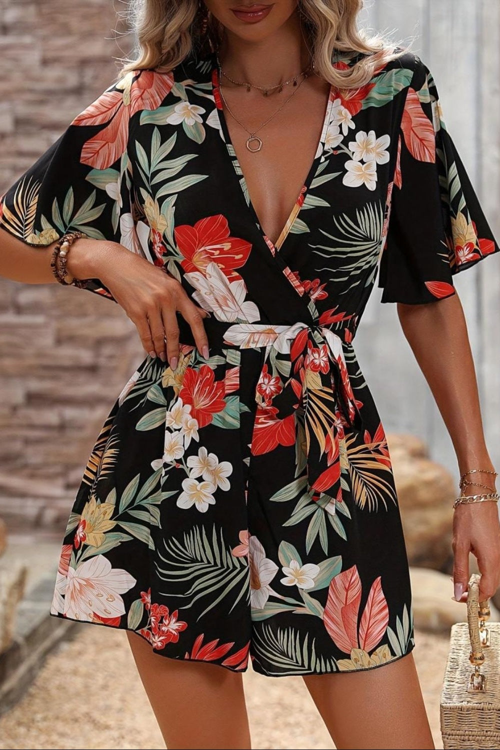 Printed Tie Waist Romper *Multiple Color Options*