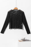 Rhinestone Sheer Mesh Long Sleeve Top