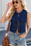 Tied Round Neck Denim Vest