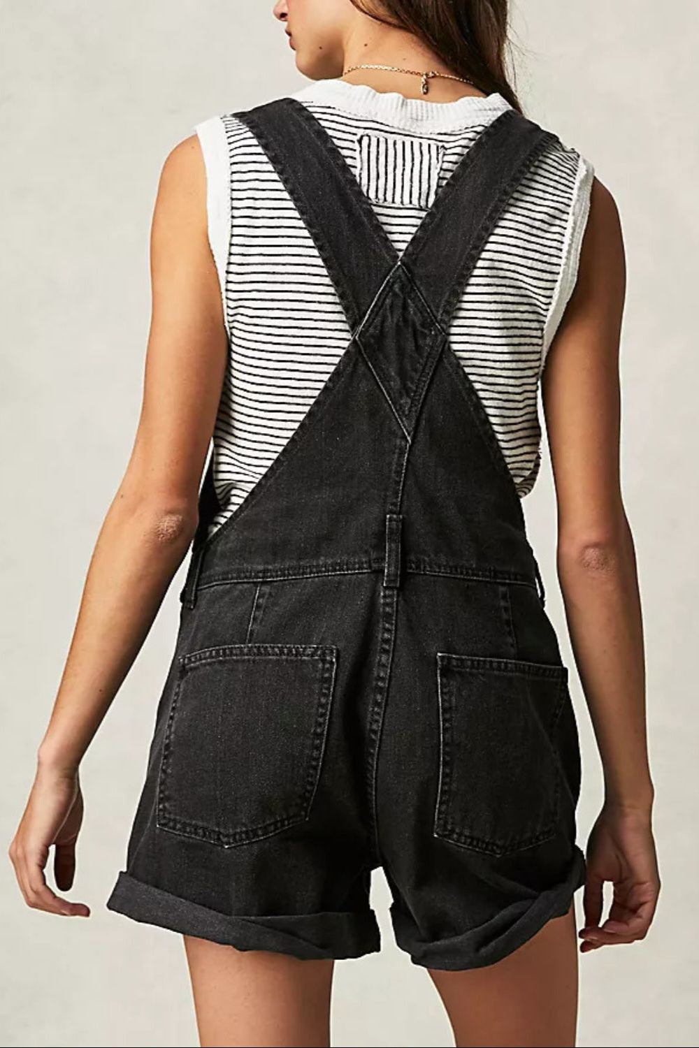 Wide Strap Black Denim Overalls