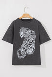 Cheetah Mineral Wash Round Neck Half Sleeve T-Shirt