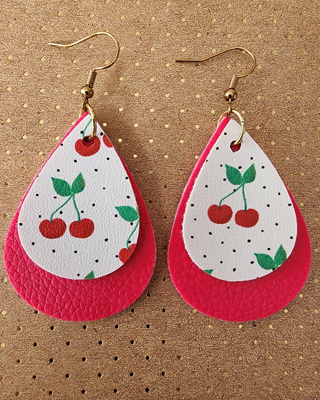 Cherry Cola Faux Leather Drop Earrings