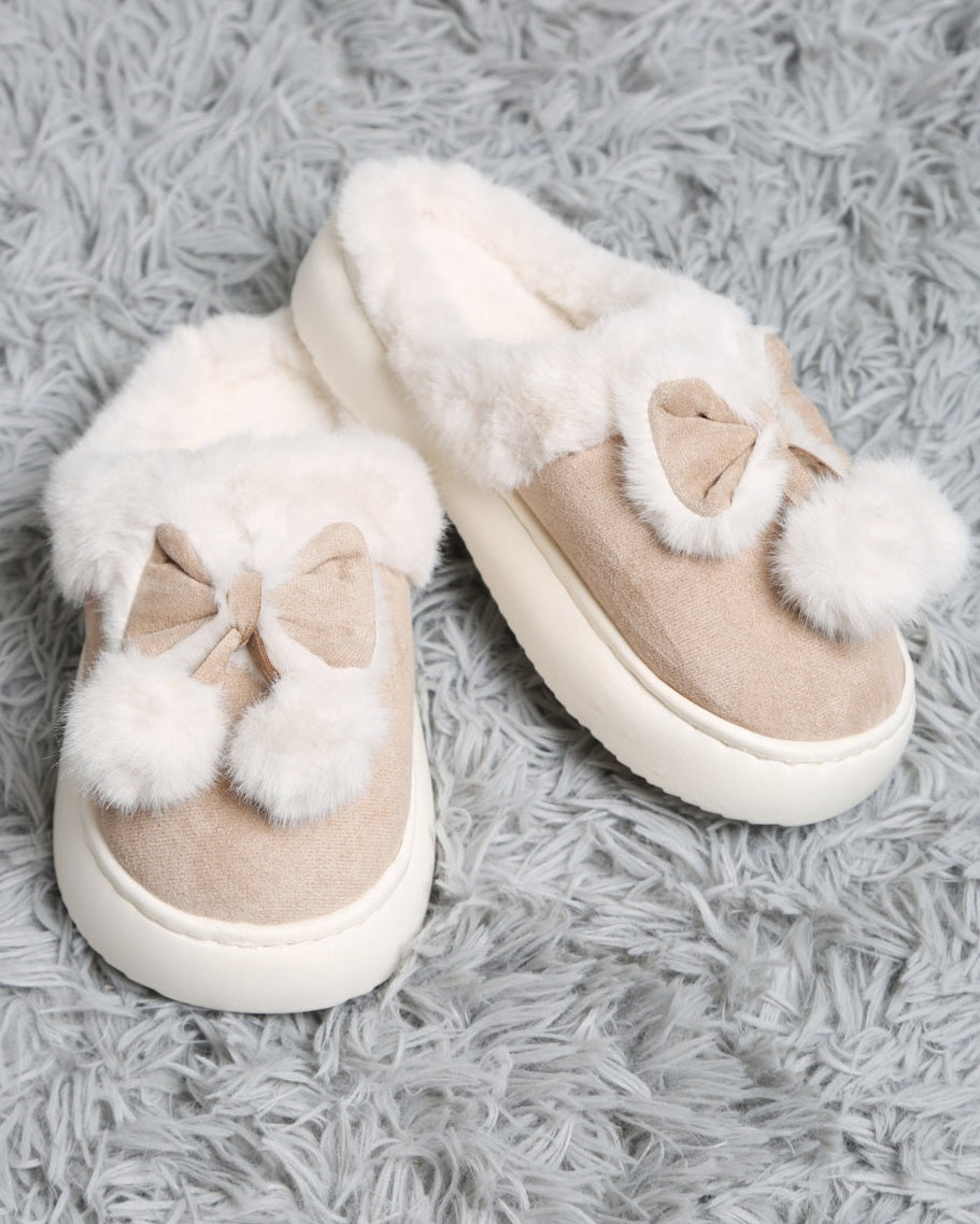 Bow Babe Faux Suede Slippers