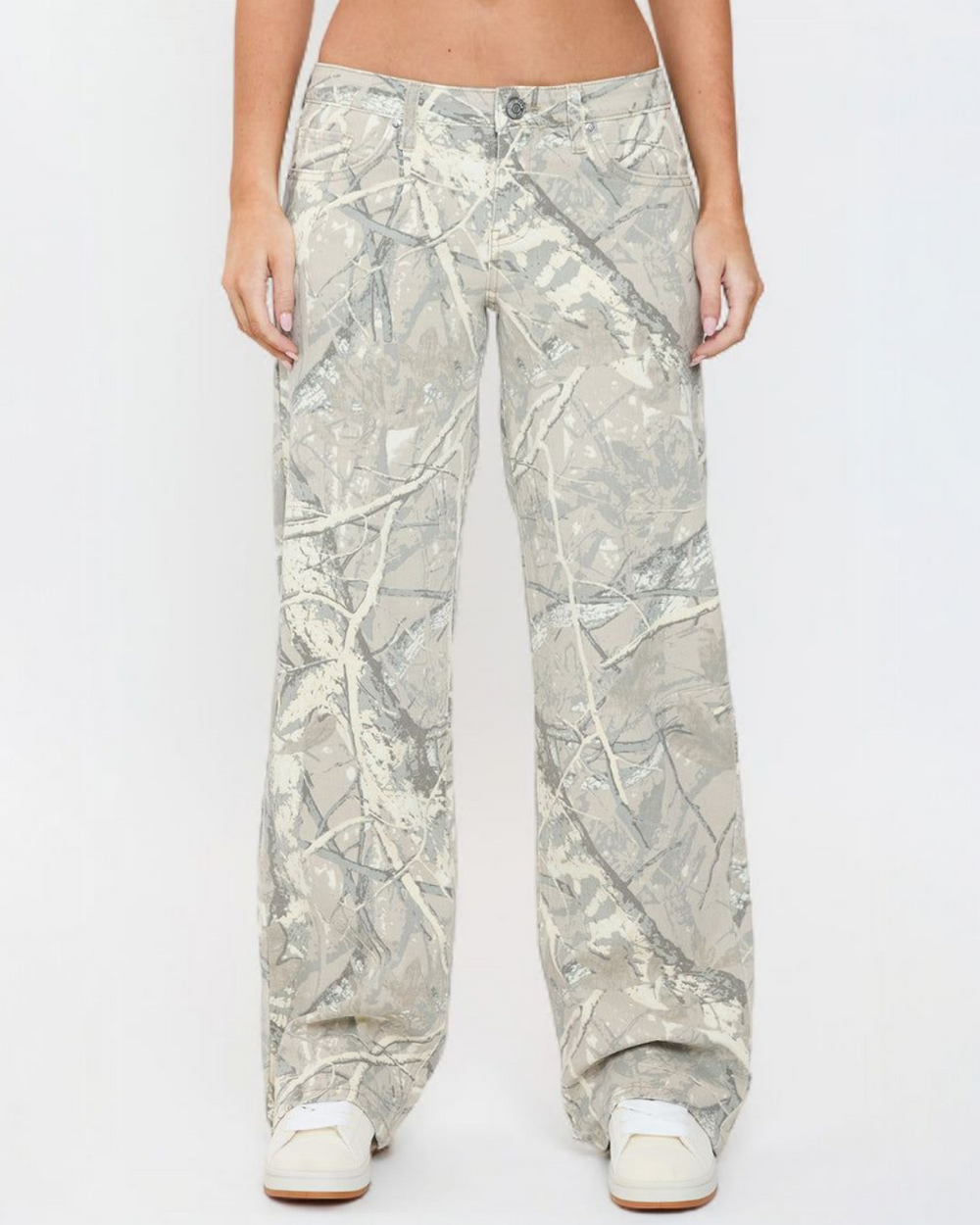 Britney Camo Printed Low Rise Wide Leg Jeans