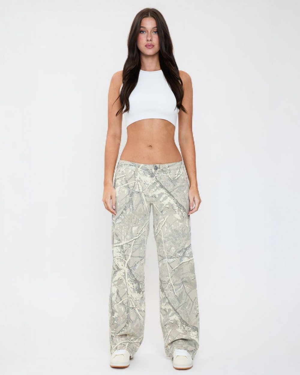 Britney Camo Printed Low Rise Wide Leg Jeans