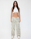 Britney Camo Printed Low Rise Wide Leg Jeans