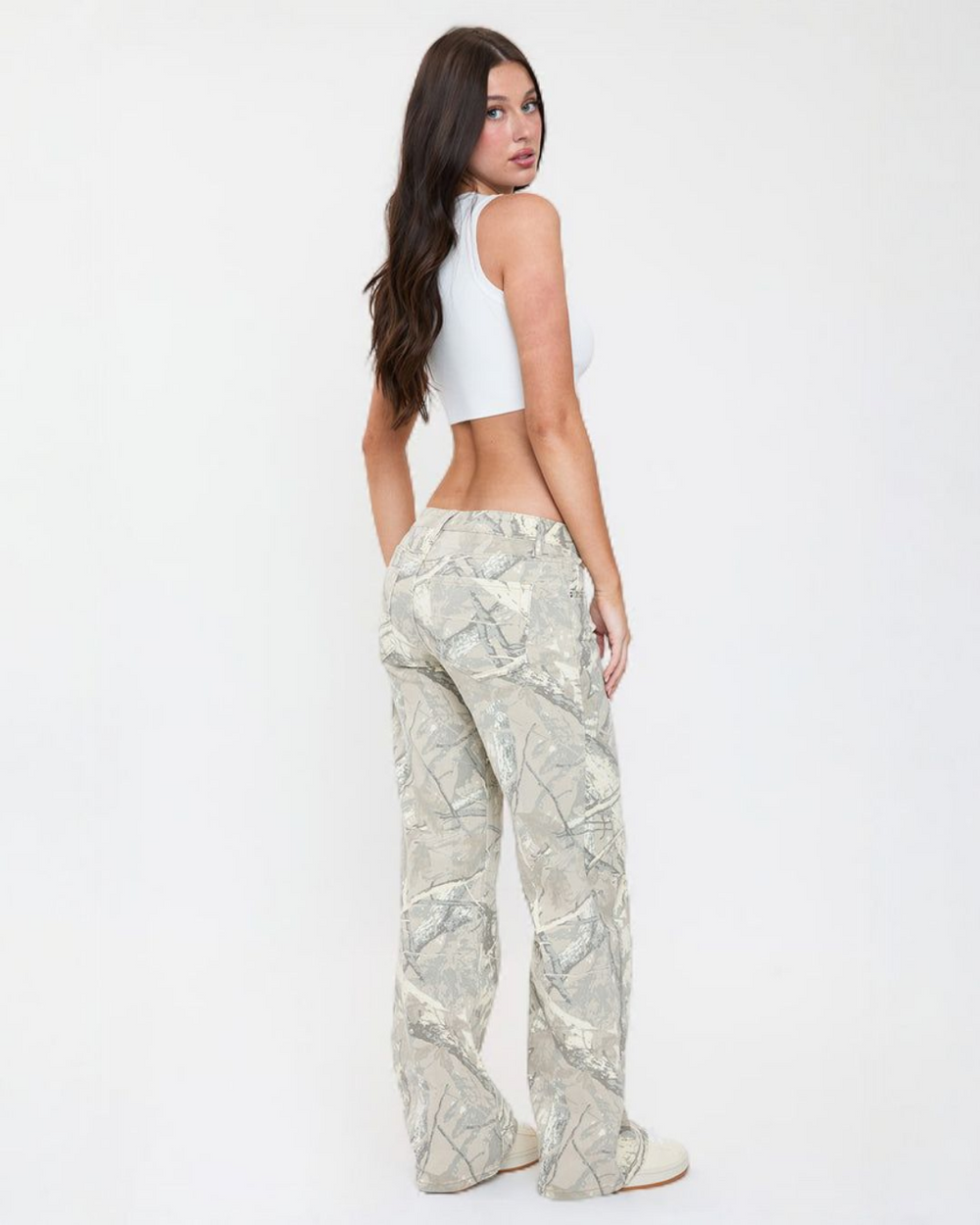 Britney Camo Printed Low Rise Wide Leg Jeans