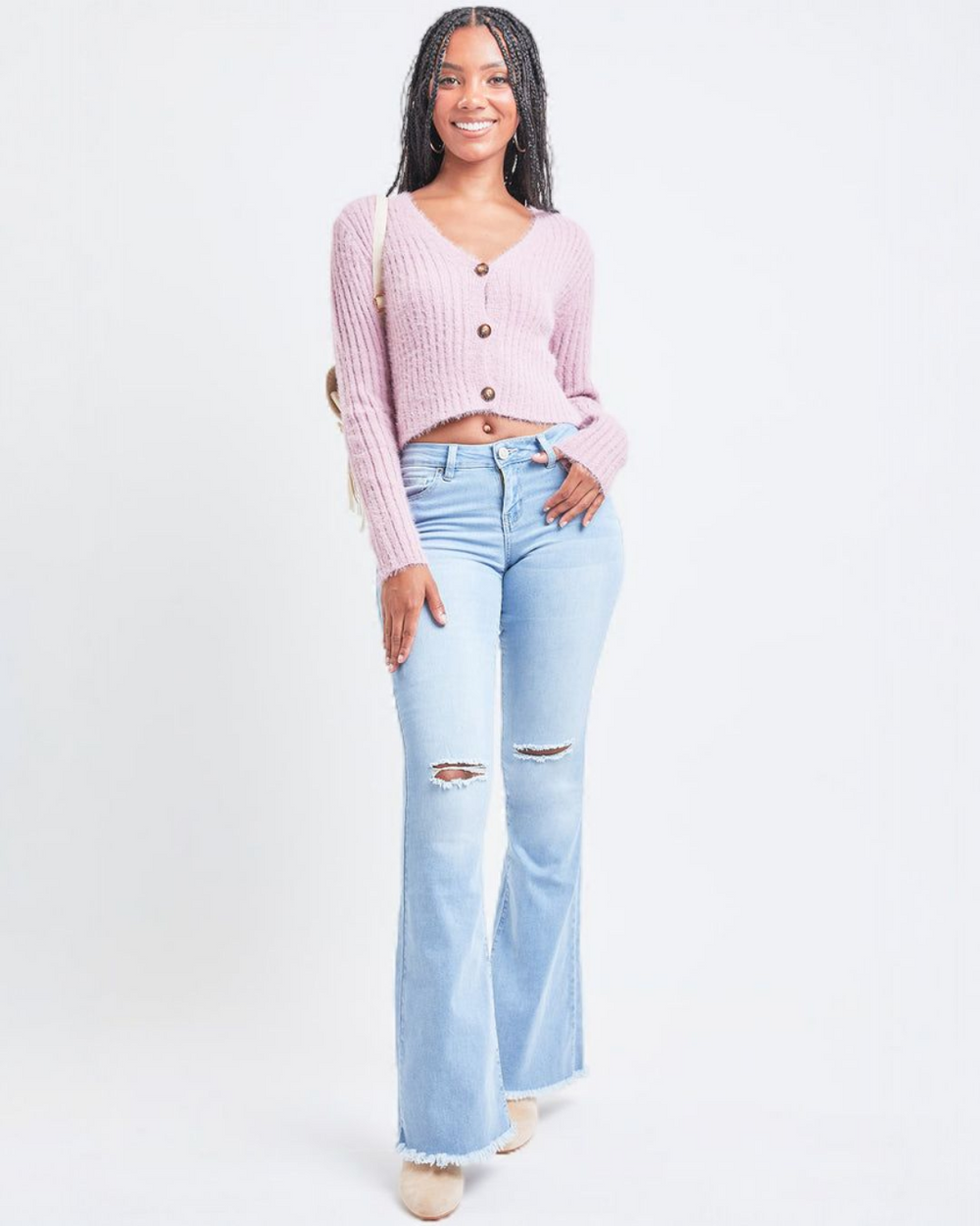 Low-Rise Fray Hem Flare Jeans