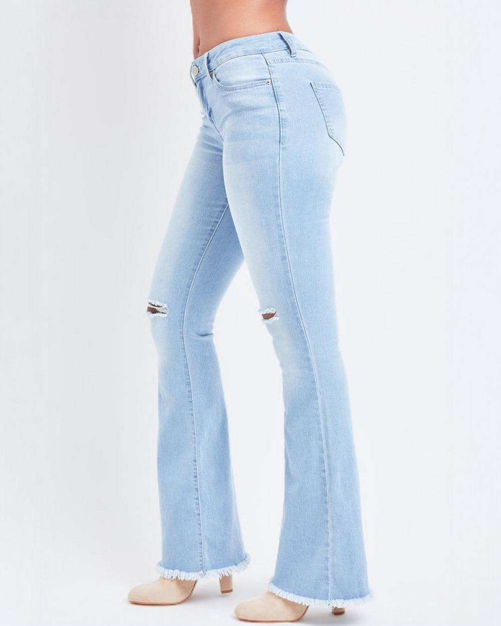 Low-Rise Fray Hem Flare Jeans