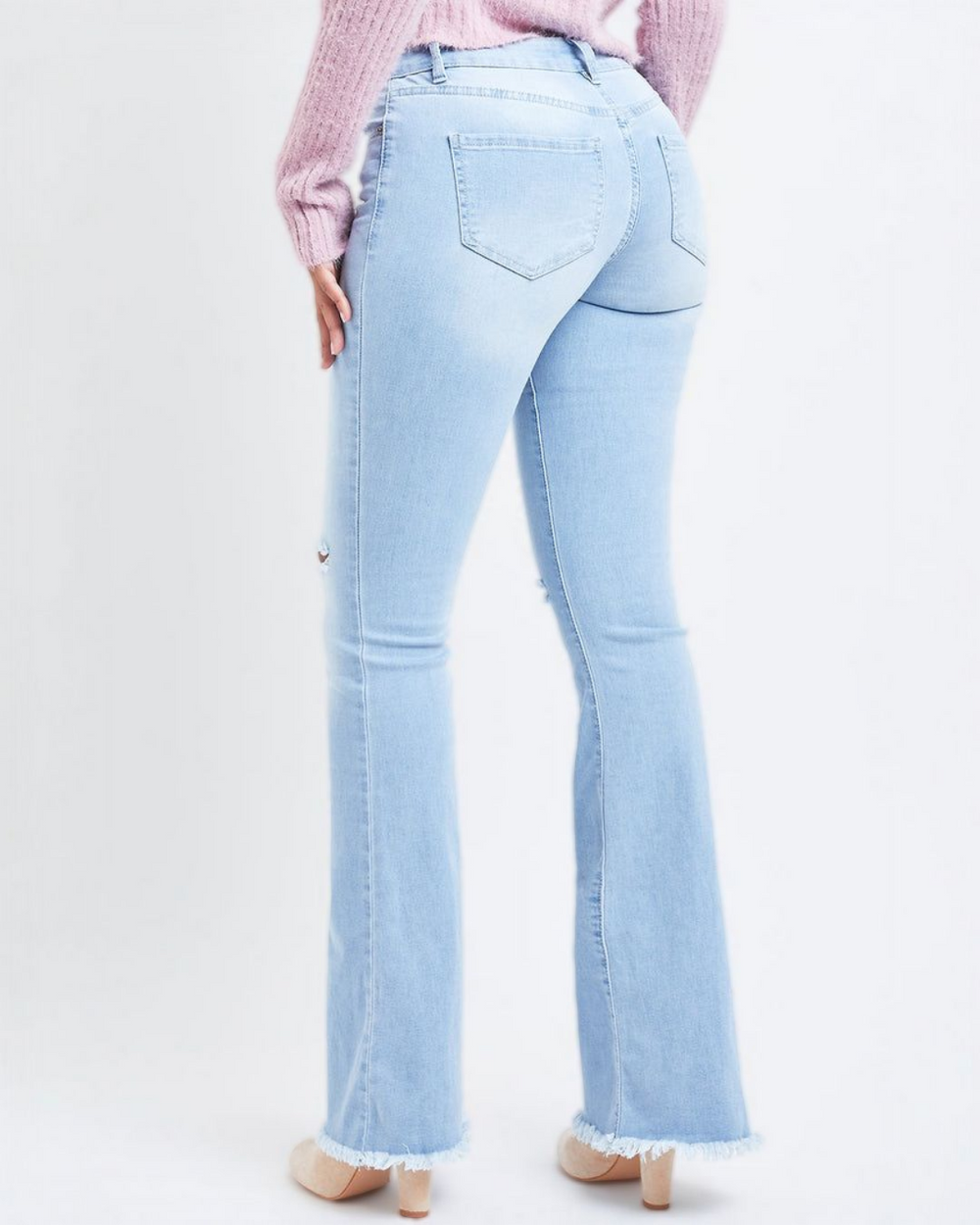 Low-Rise Fray Hem Flare Jeans