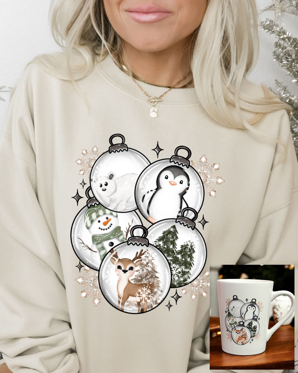 Snowy Friends Sweatshirt and Mug Bundle: Size Small