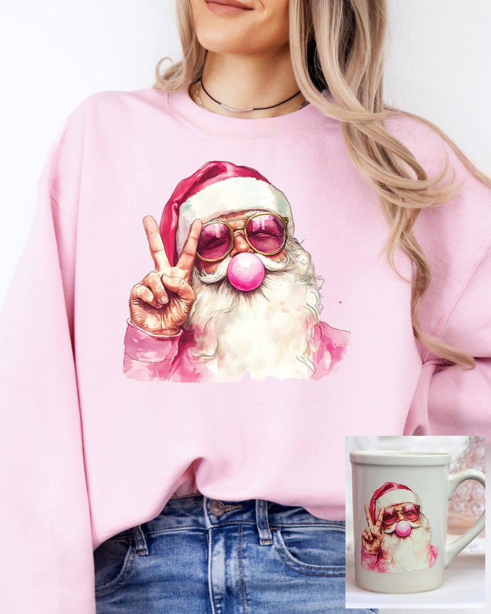 Bubblegum Santa Sweatshirt and Mug Bundle: Size XL