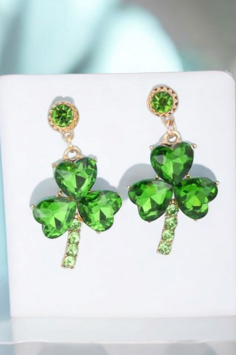 Rhinestone Lucky Clover Dangle Earrings