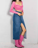 Y2K Front Slit Denim Skirt