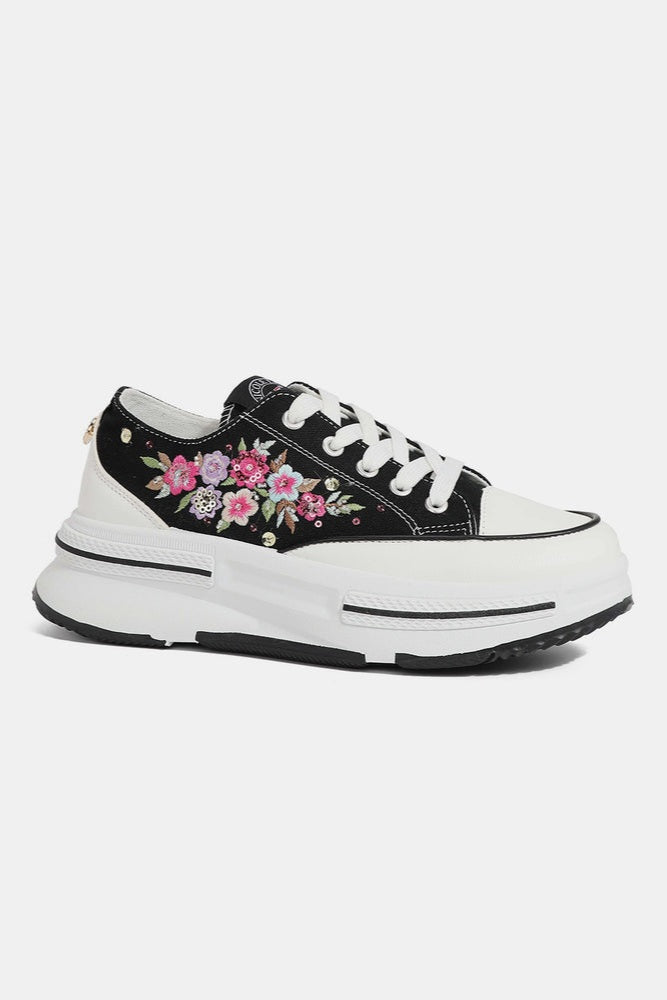 Nicole Lee Embroidery Detail Platform Lace-Up Sneakers