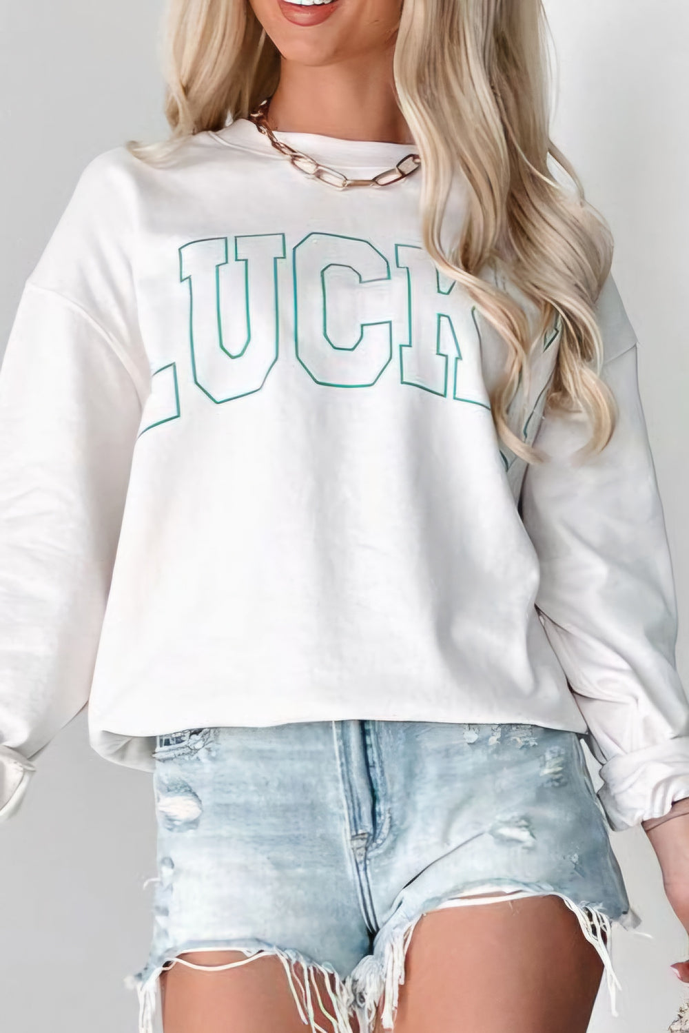 LUCKY Graphic Round Neck Long Sleeve Shirt