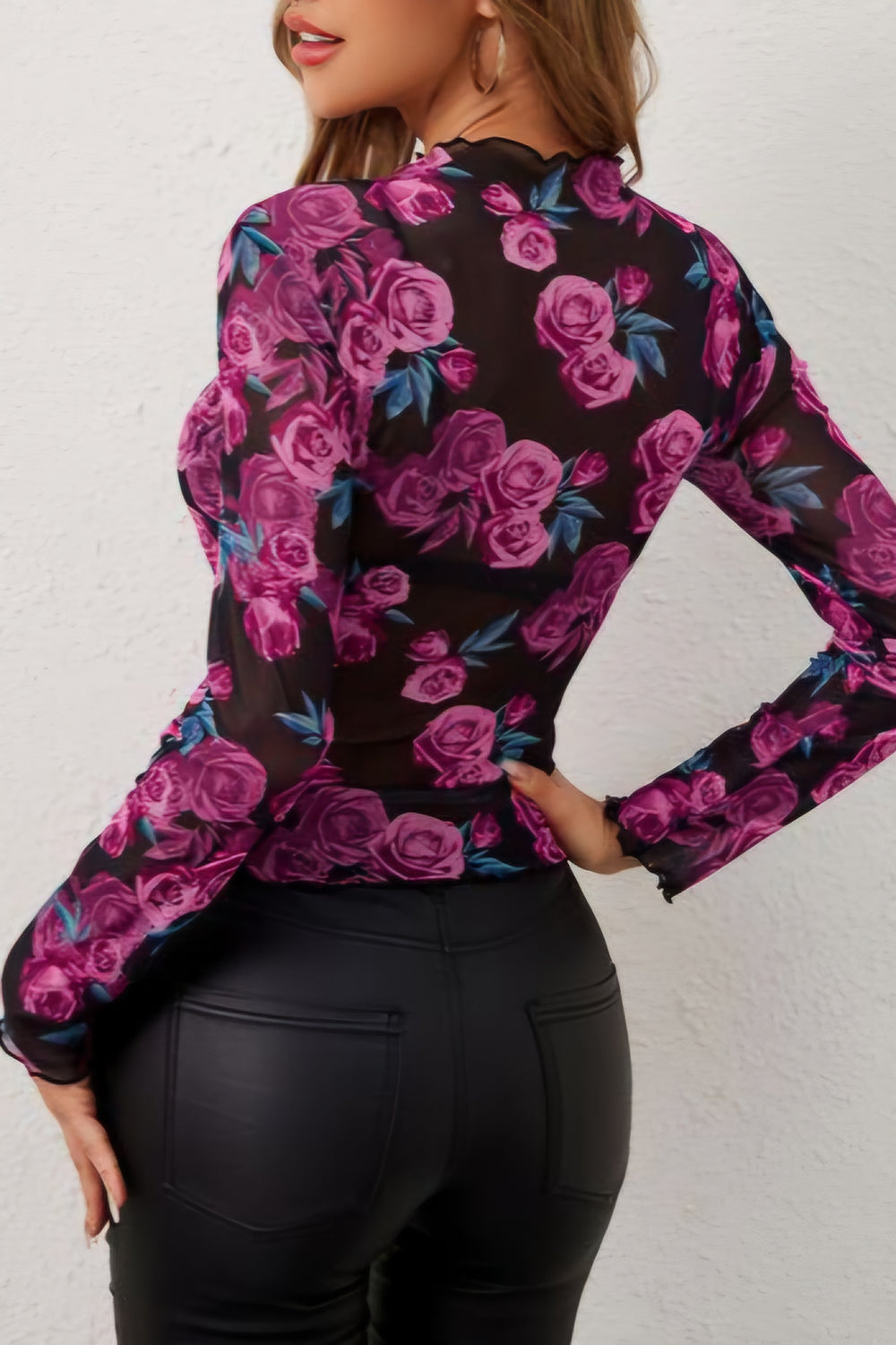 Floral Mock Neck Long Sleeve Top