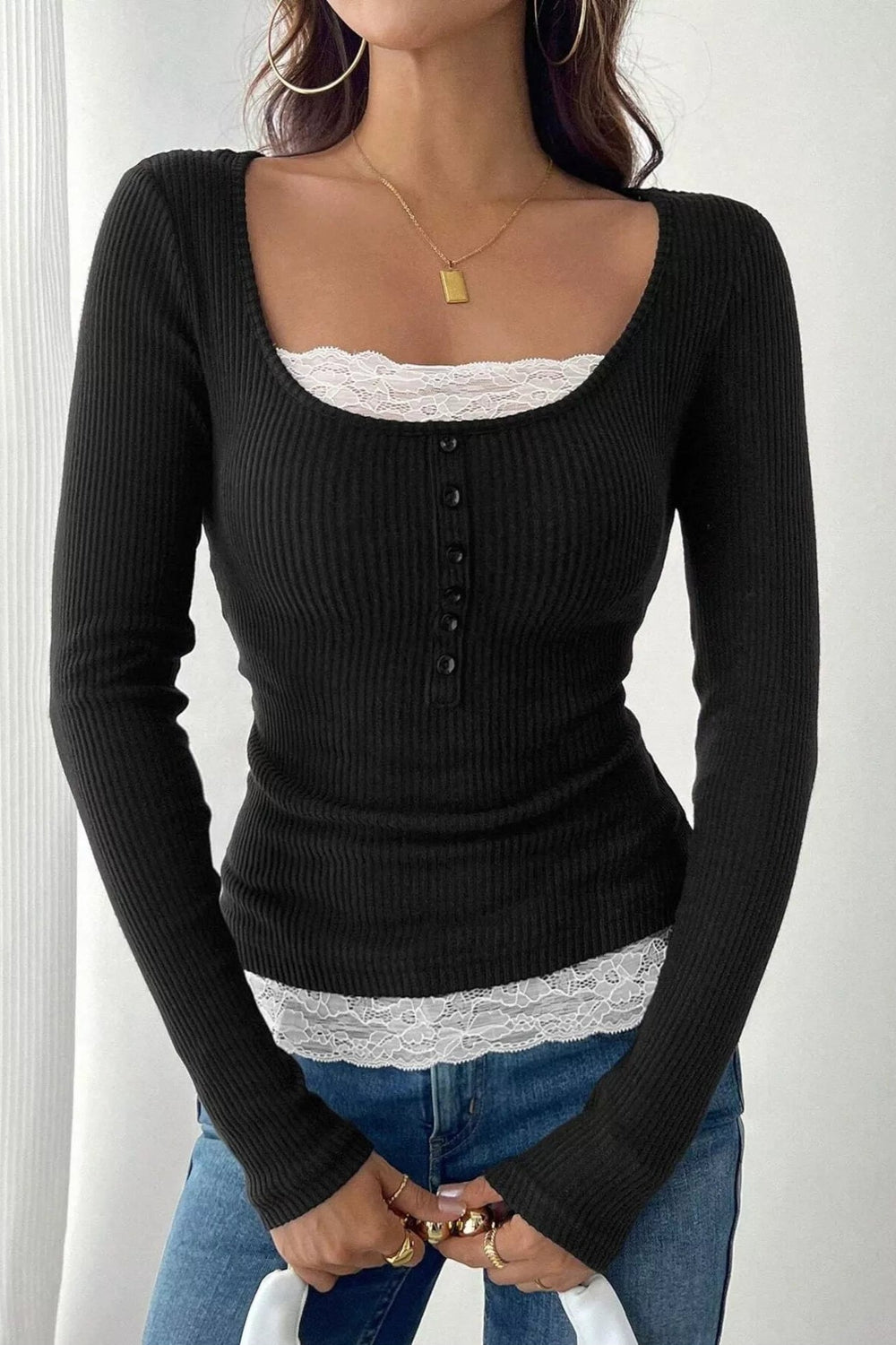 Lace Detail Ribbed Top *Multiple Color Options*