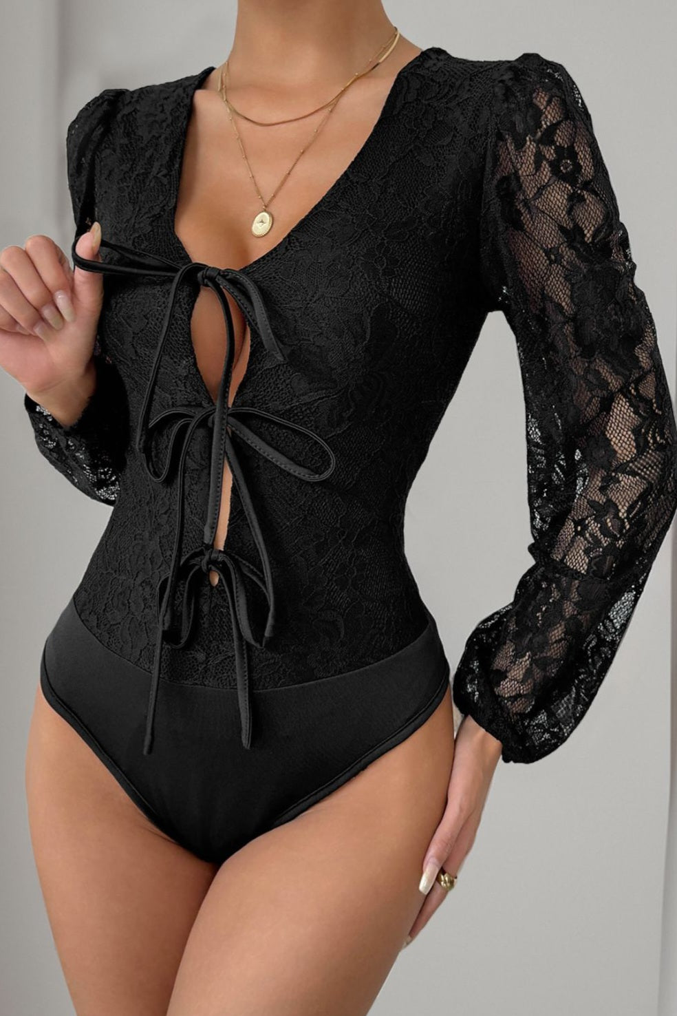 Tied Lace Long Sleeve Bodysuit