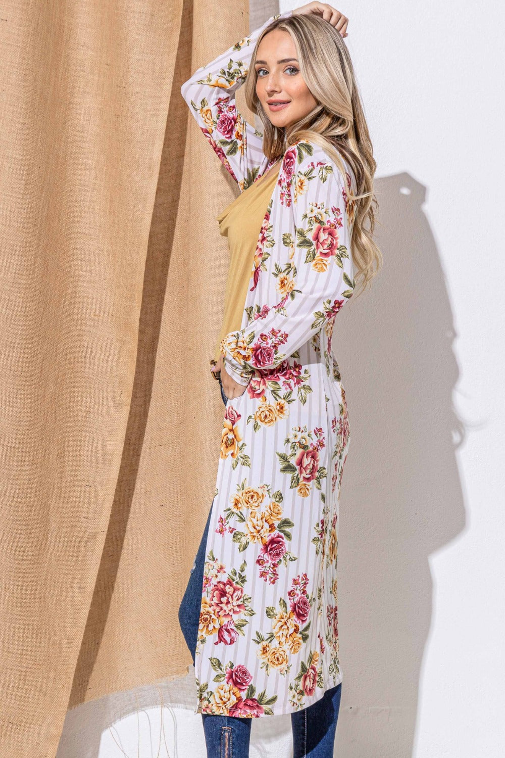 Floral Open Front Longline Cardigan