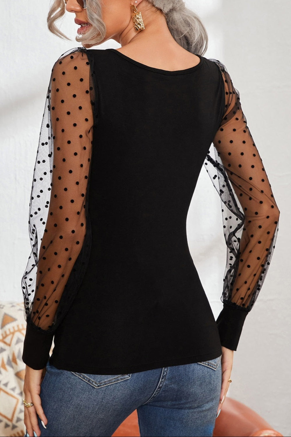 Square Neck Polka Dot Long Top