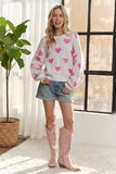 Round Neck Drop Shoulder Heart Sweater