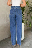 Pearl Embellished High Waist Straight Leg Jeans