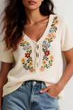 Embroidered Floral V-Neck Sweater