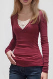 V-Neck Lace Detail Long Sleeve Top