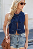 Tied Round Neck Denim Vest