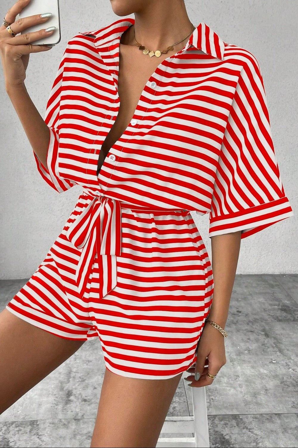 Tie Waist Striped Romper *Multiple Color Options*