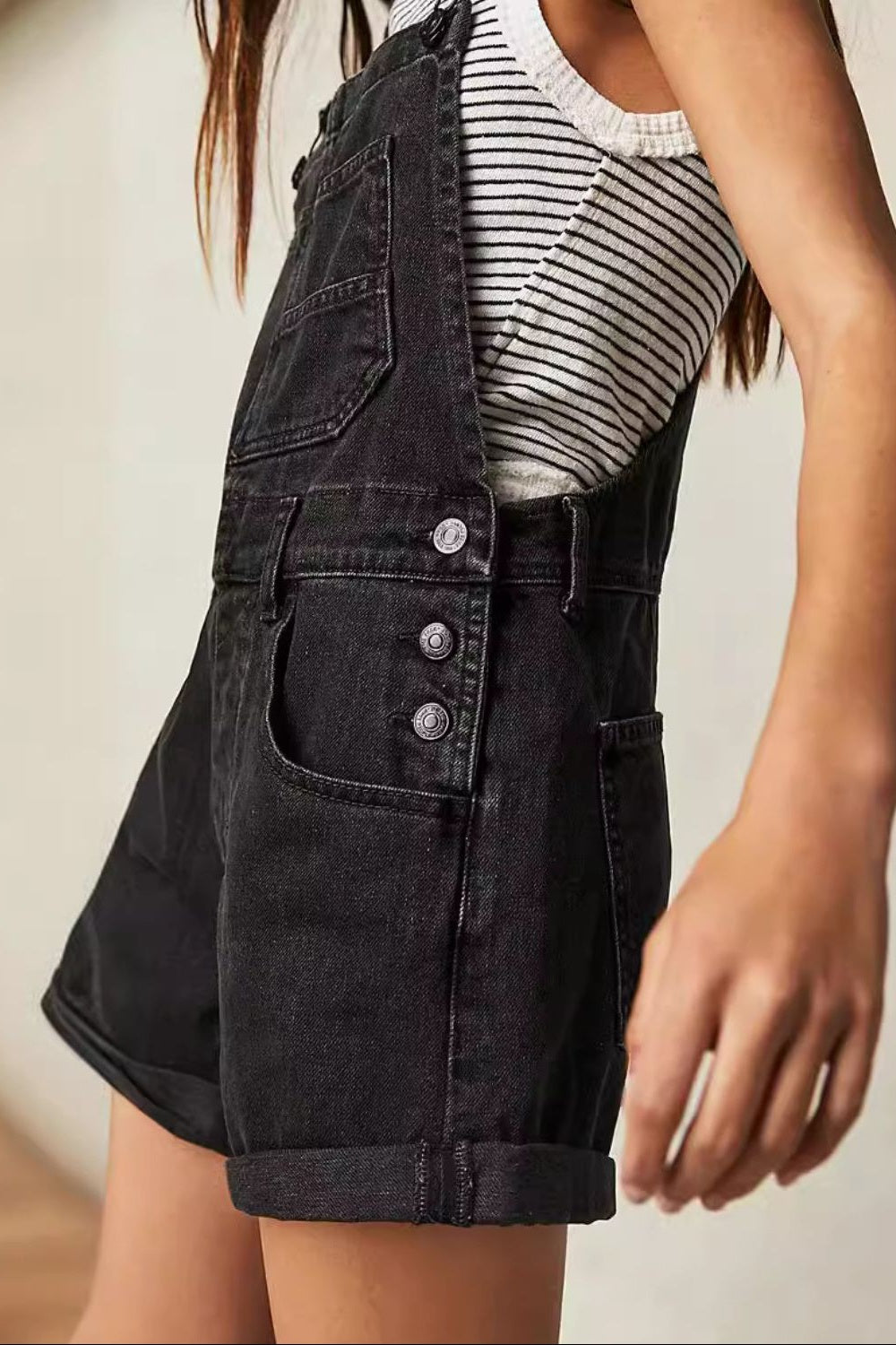 Wide Strap Black Denim Overalls