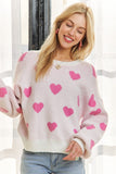 Round Neck Drop Shoulder Heart Sweater