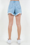 High Waist Fringed Hem Denim Shorts