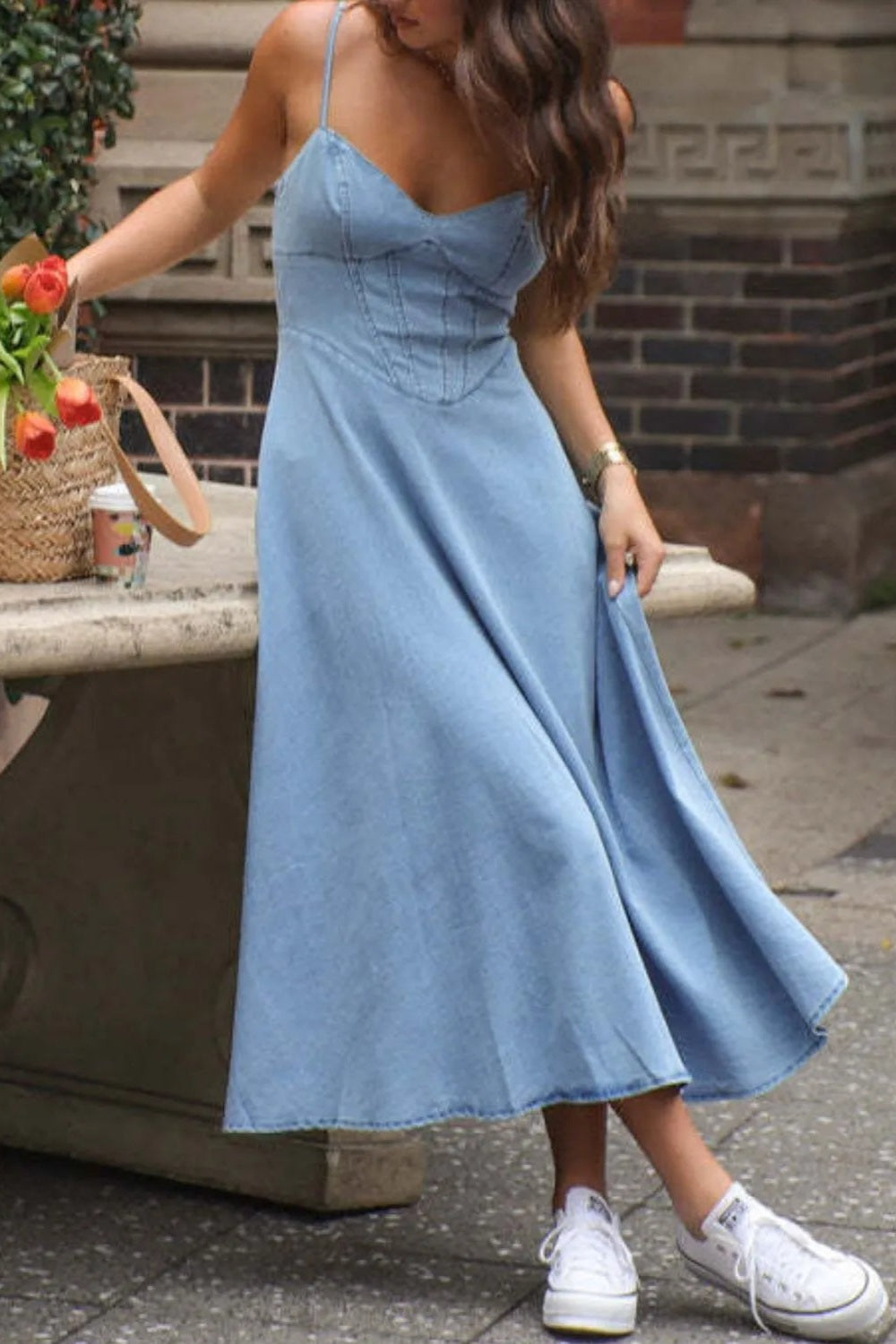 Smocked Sweetheart Neck Midi Dress
