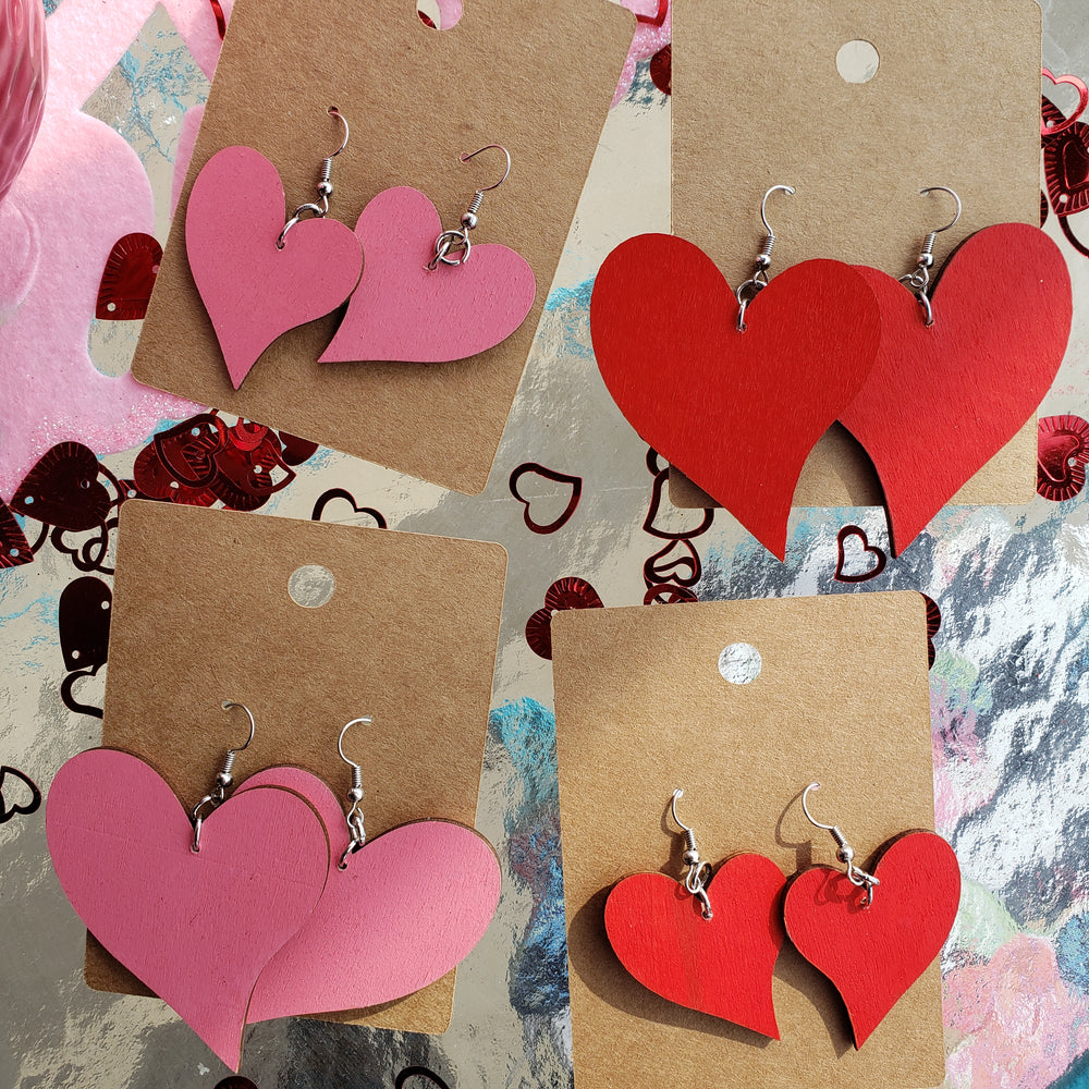 Love You More Handmade Wooden Heart Earrings