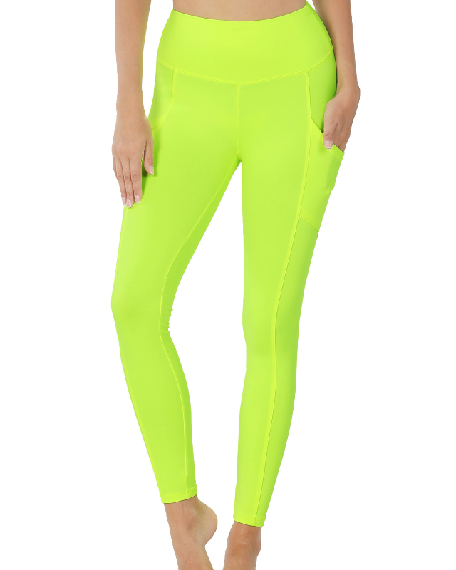 Electric Lemonade Wide Band Buttery Soft Leggings With Pockets